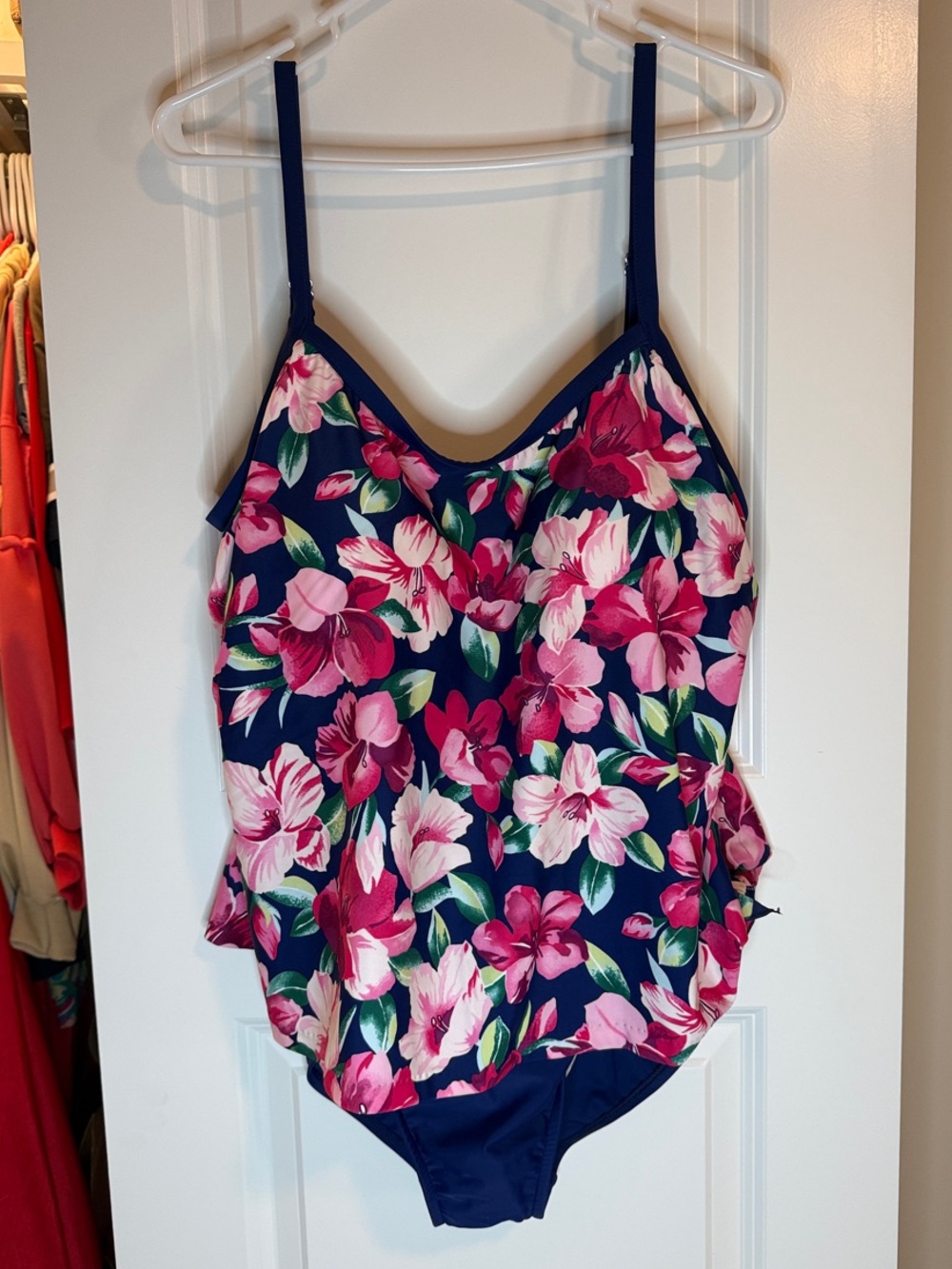 Maxine of Hollywood Navy One-Piece Swimsuit with Pink Floral Print